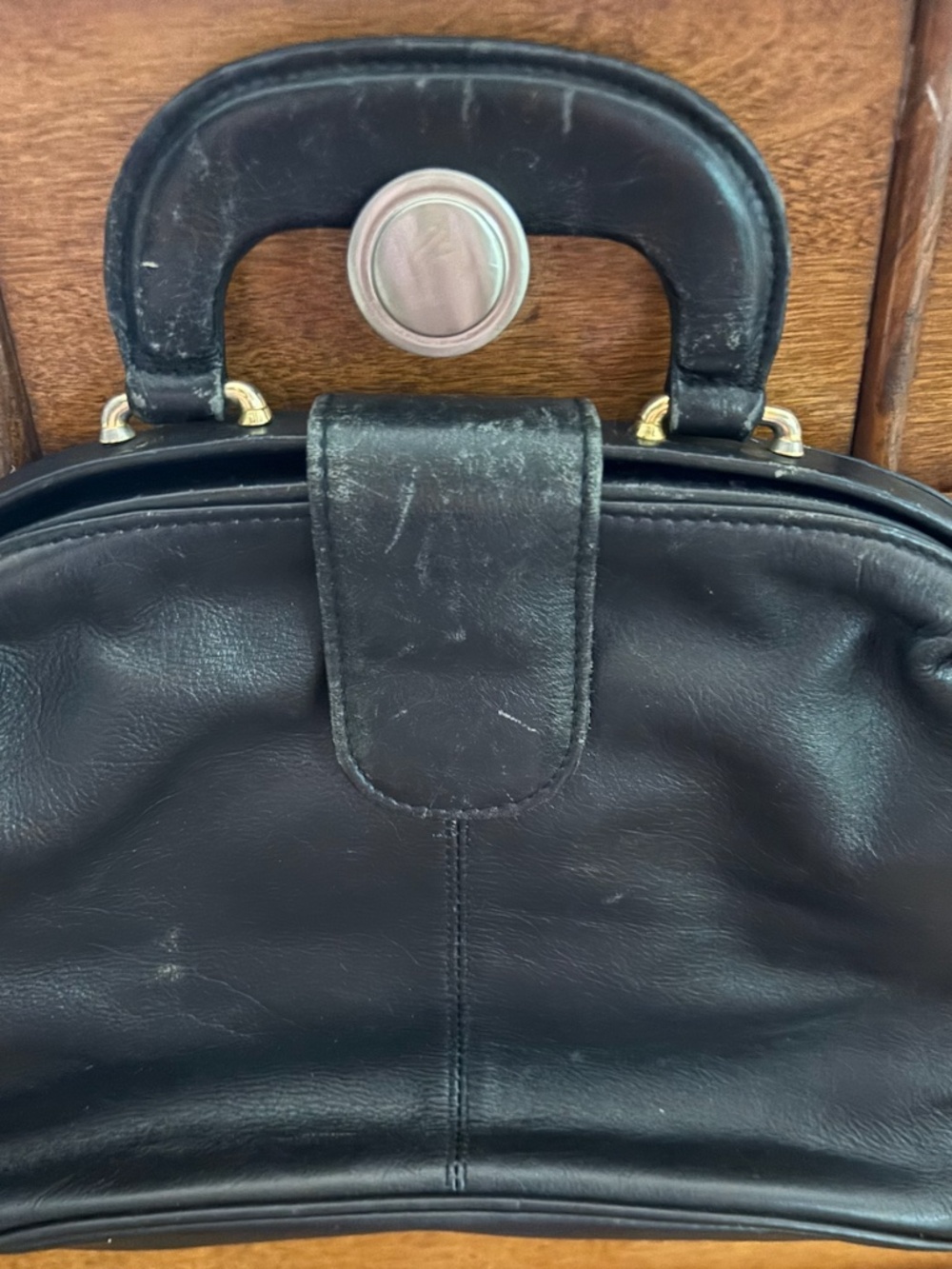 Giani Bernini Black Top Handle Frame Satchel Handbag Gold Tone Hardware